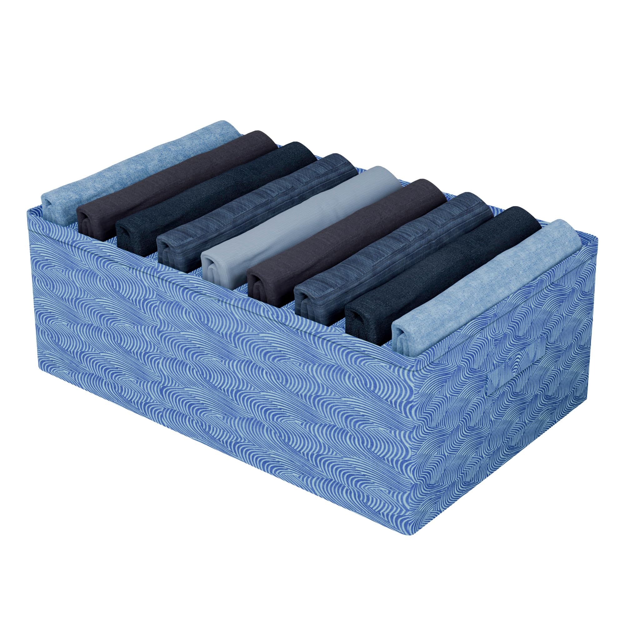 Kuber Industries Trouser Box | 9-Grid Closet Organizer | Clothes Organizer | Storage Box for Pants-Shirt-Sweaters-Bra Panty-Socks | Zig-Zag | Large | Blue