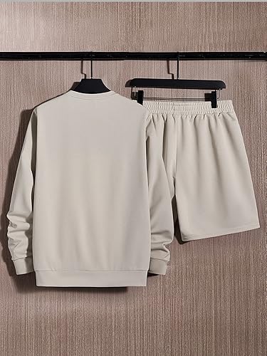 Miniatura 2 de GORGLITTER Conjunto deportivo de 2 piezas para hombre, sudadera de manga larga con cuello redondo y pantalones cortos elásticos