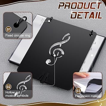 Feifeiya 2 Set Trumpet Lyre Instrument Accessories, Silver Adjustable Marching Clamp on Clarinet Lyre with 24 Pcs Flip Folder Pages for Marching Band Instruments