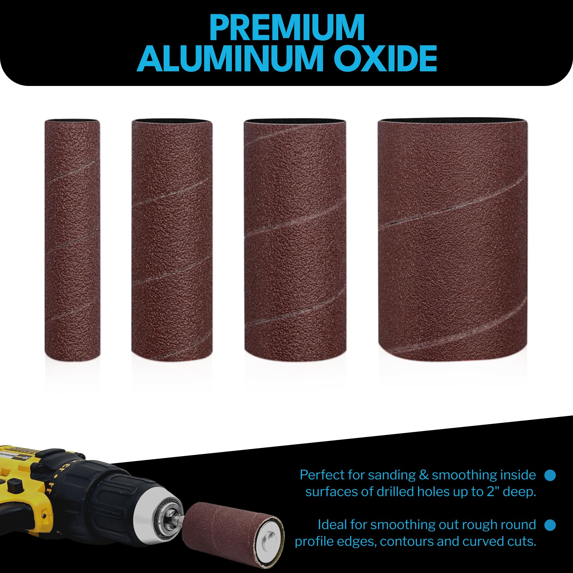 LINE10 Tools 16pk Sanding Drum and Sleeves Set, Spindle Sander Attachment for Drill and Drill-Press, Die-Grinder - Image 2