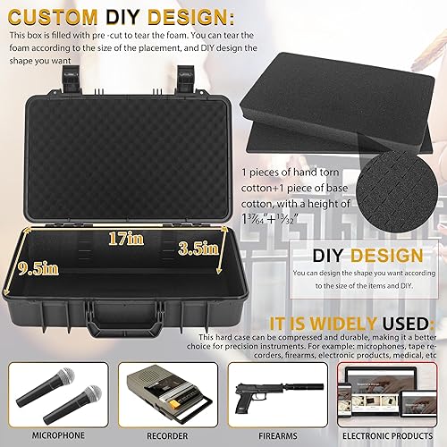 Miniatura 53 de Estuche de transporte duro impermeable, caja de almacenamiento a prueba de golpes con espuma personalizable, caja de herramientas protectora