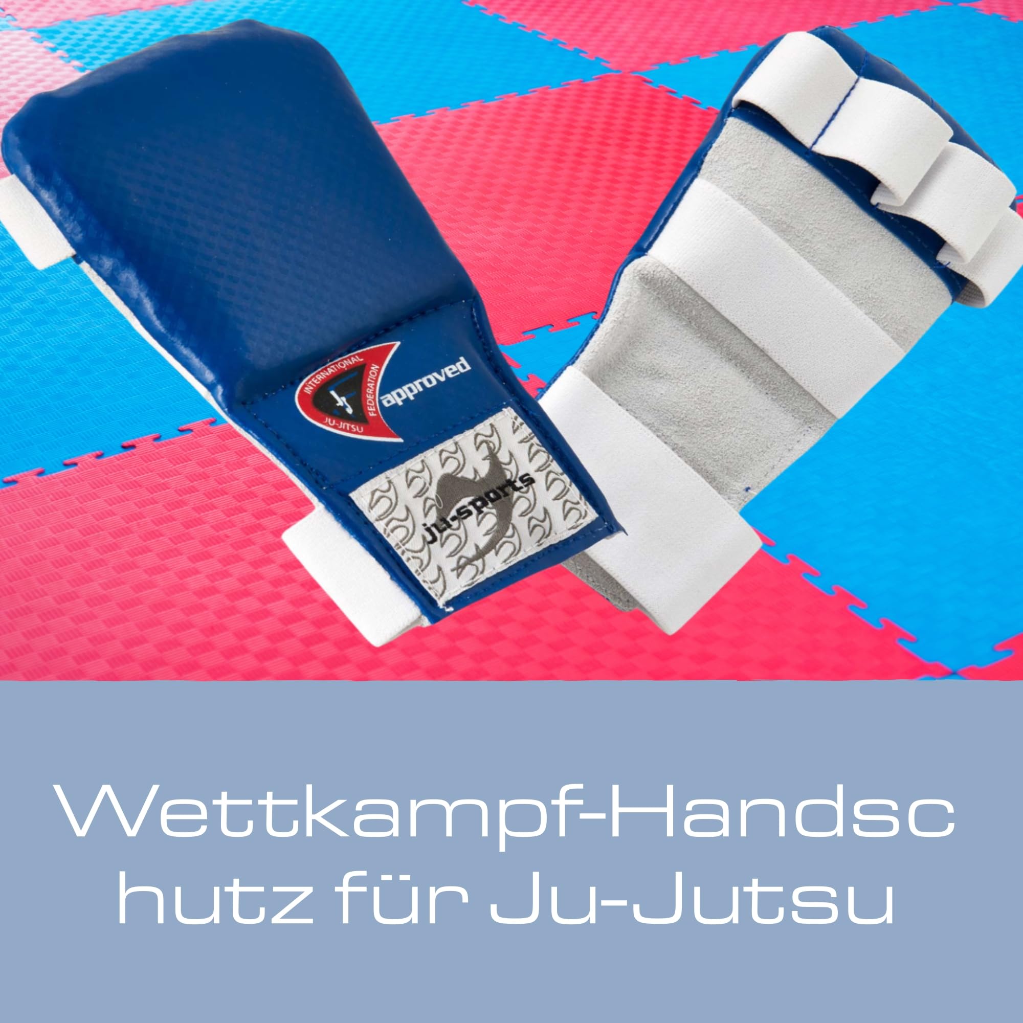 Ju-Sports Handschutz Ju Jutsu Pro Quick - blau, PU & Leder I Hochwertiger Wettkampf Handschoner für Kampfsport mit Elastikschlaufe I Für Damen, Herren, Jugendliche & Kinder I Größe S