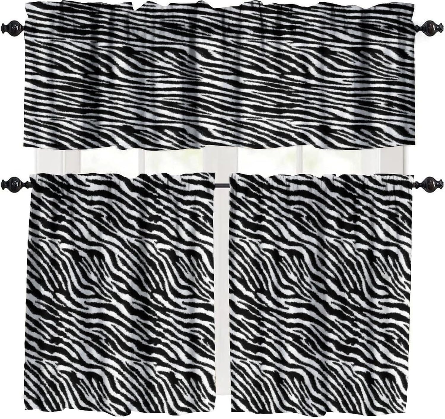 Zebra Print Home Valance Curtains Decor, Black White Animals Fur Backdrop Window Treatments, Rod Pocket Drapes for Living Room Bathroom Kitchen, 54x18in 1P/27x36in 2P