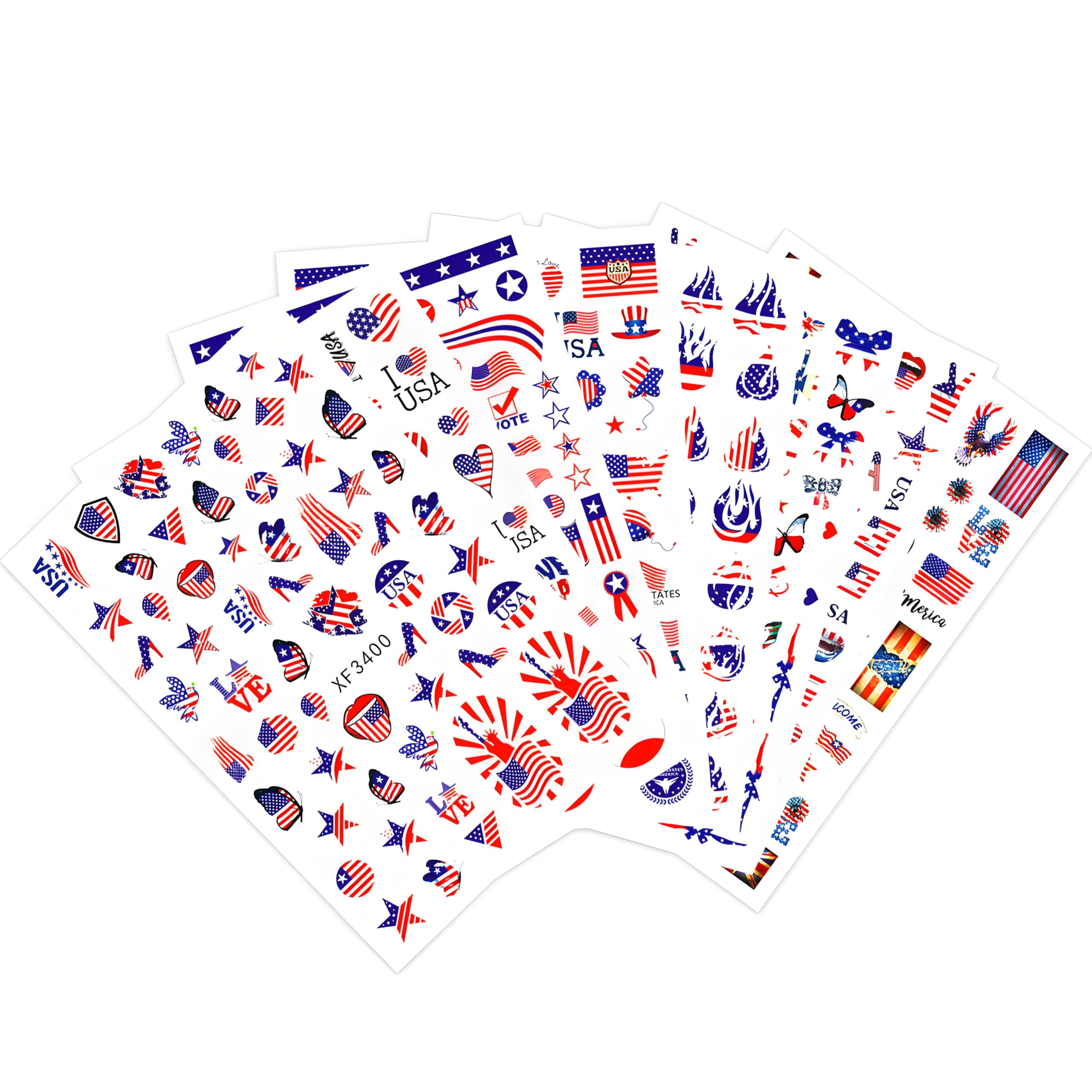 4th of July Nail Stickers - Fourth of July Patriotic Nail Stickers Decals - 3D Design Nails Art Sticker - USA Flag Star Nails Sticker for 4th of July Accessories - Memorial Day(8Pcs)