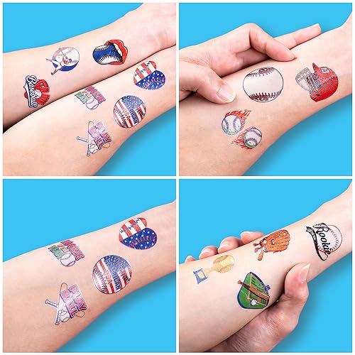 96 PCS Baseball Sports Pre-Cut Luminous Glow in the dark Temporary Tattoos for Kids | Super Cute Baseball Themed Birthday Party Favors, Supplies, Decorations, Fake Tattoo Stickers Gifts for Boys Girls(Multiple)
