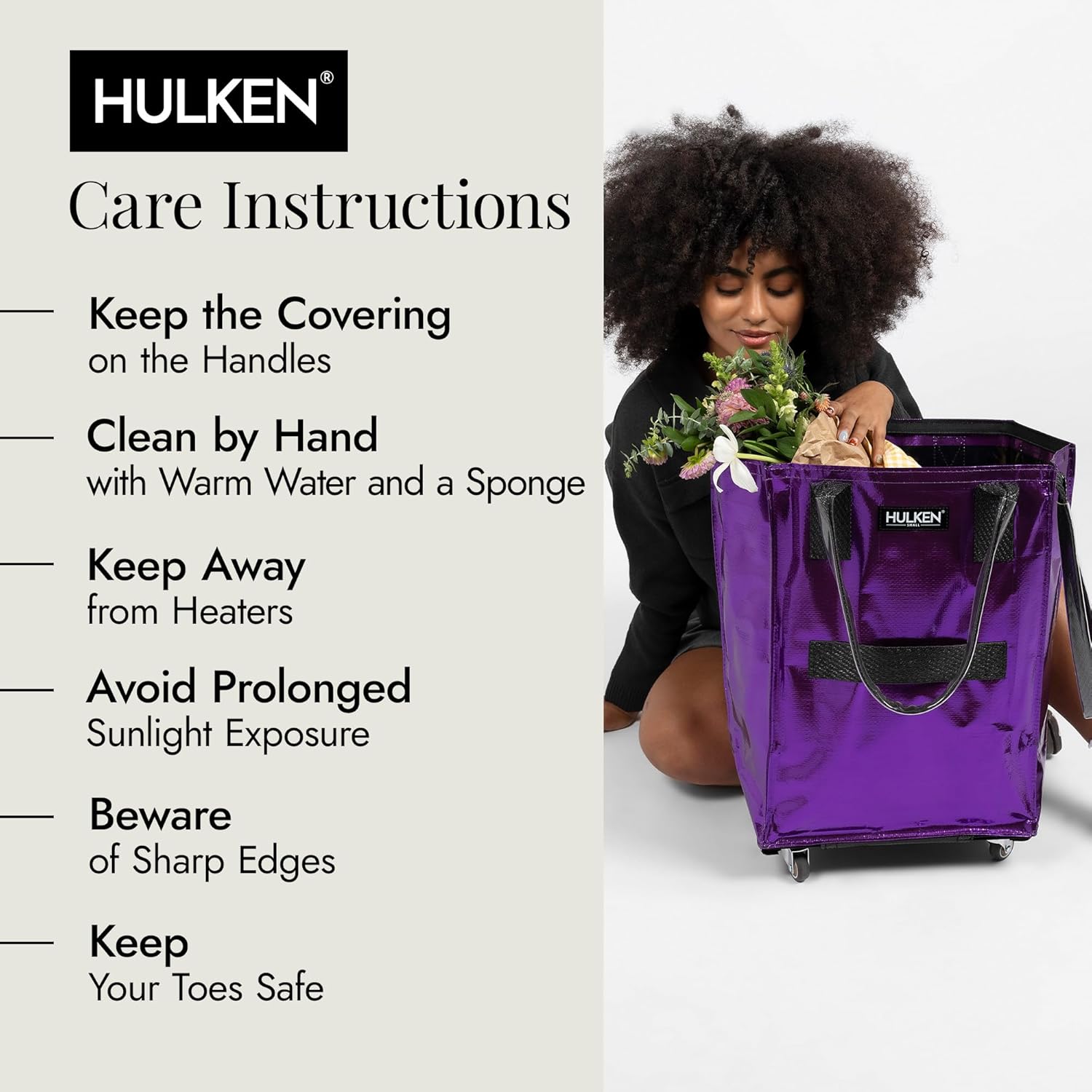 HULKEN L, M Reusable Grocery Bag On Wheels, Rolling Tote - Folds Flat - Unbreakable Handles - Image 5