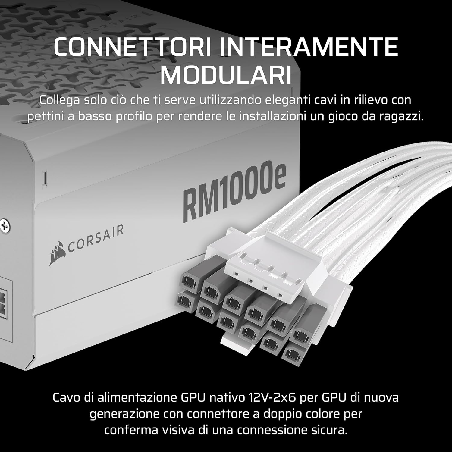 CORSAIR RM1000e (2025) Alimentatore ATX Completamente Modulare a Basso Rumore con Cavo 12V-2x6 ÔÇô Compatibile con ATX 3.1 e PCIe 5.1 - Alimentatore - Immagine 3