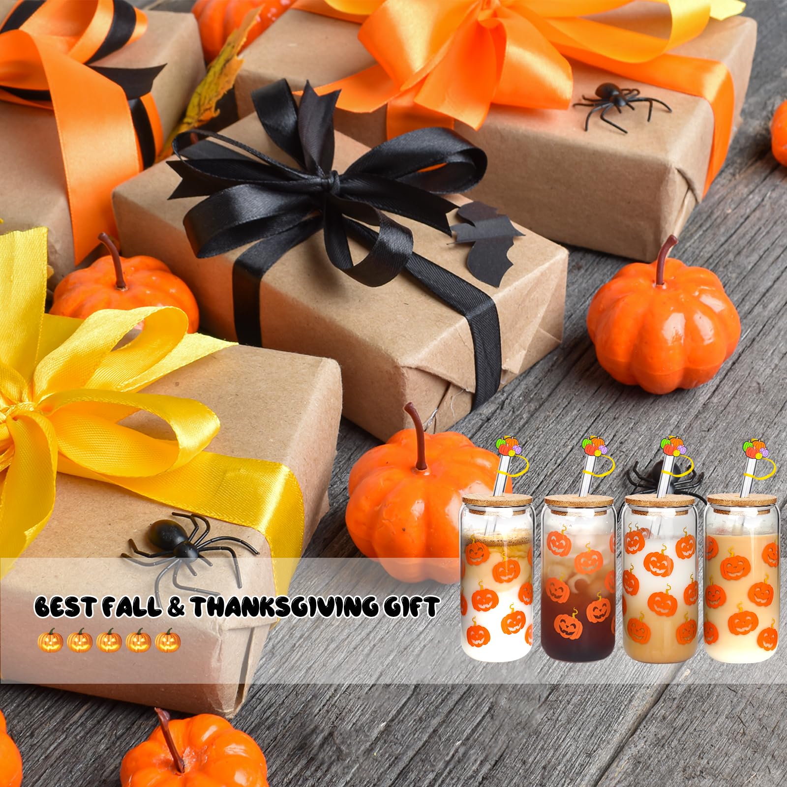 Herbst-Geschenkbecher-Set - 24 Stück Mit Deckel, Strohhalmen, Aufklebern & Bast, Für Thanksgiving, Erntedank, Partys