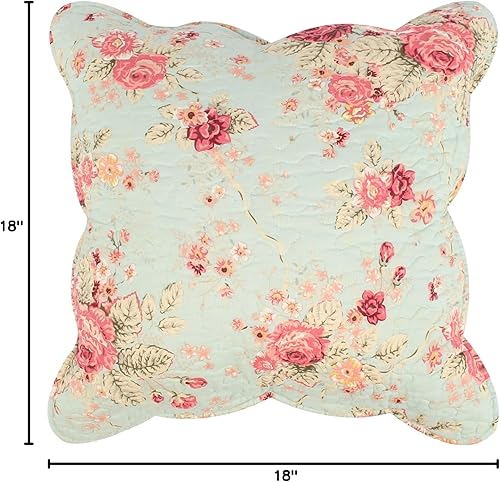 Miniatura 8 de Greenland Home - Juego de 2 almohadas florales tradicionales acolchadas con rosas antiguas, 18 x 18 pulgadas cada una (2 unidades), color azul