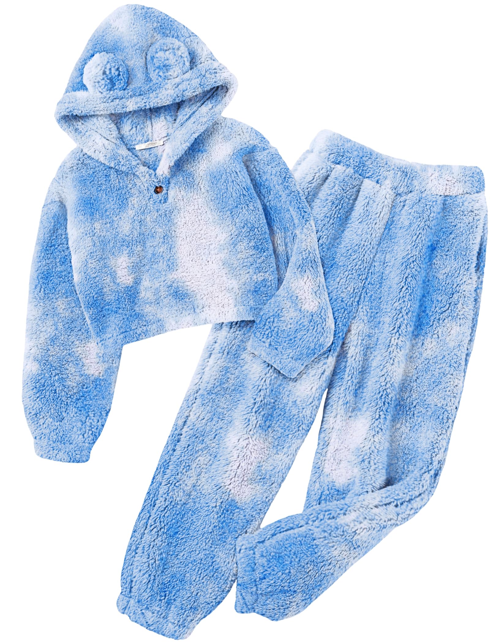 Arshiner Girls 2 Piece Outfits Fuzzy Sweatsuits Hoodie and Sweatpant Sets | Fuzzy Sweatsuits Set,Fall Winter Tracksuit,Long Sleeve Bear Ear Hoodie,Sweatpant with Pcokets,Clothing Set