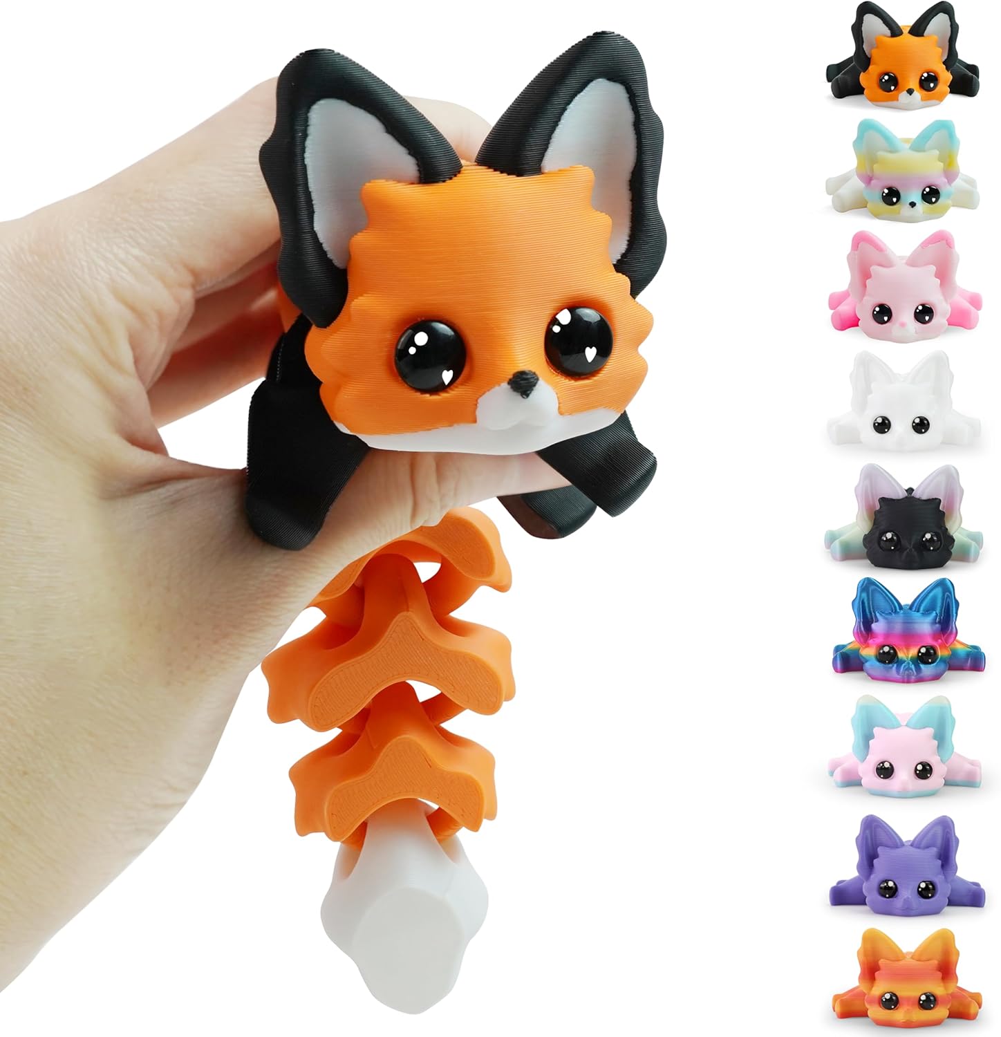 3D Printed Fox, 3D Printed Animals Articulated Flexible Fidget Toy, Perfect Desk Pet Gift for Animal Collectors, Easter Basket Essentials (Black Orange)