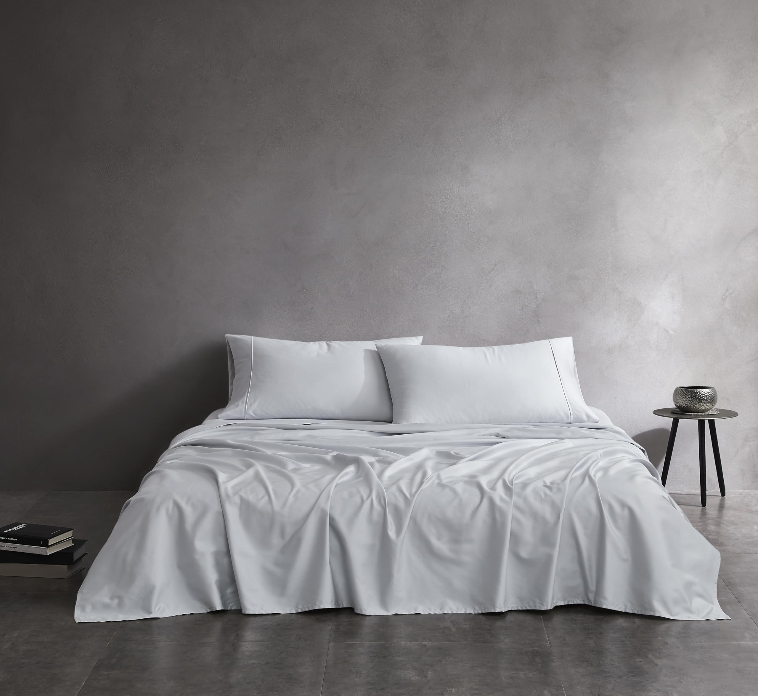 Linen Closet Sleep RX - Juego de sábanas de satén de algodón de 400 hilos, tamaño matrimonial, color gris claro