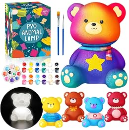 FUNZBO Paint Your Own Bear Lamp Kit - Arts and Crafts Supplies Painting Kits for Kids Teens, DIY Night Light Toy for Girls Boys Ages 3 4 5 6 7 8 9 10 11 12 Birthday Gifts
