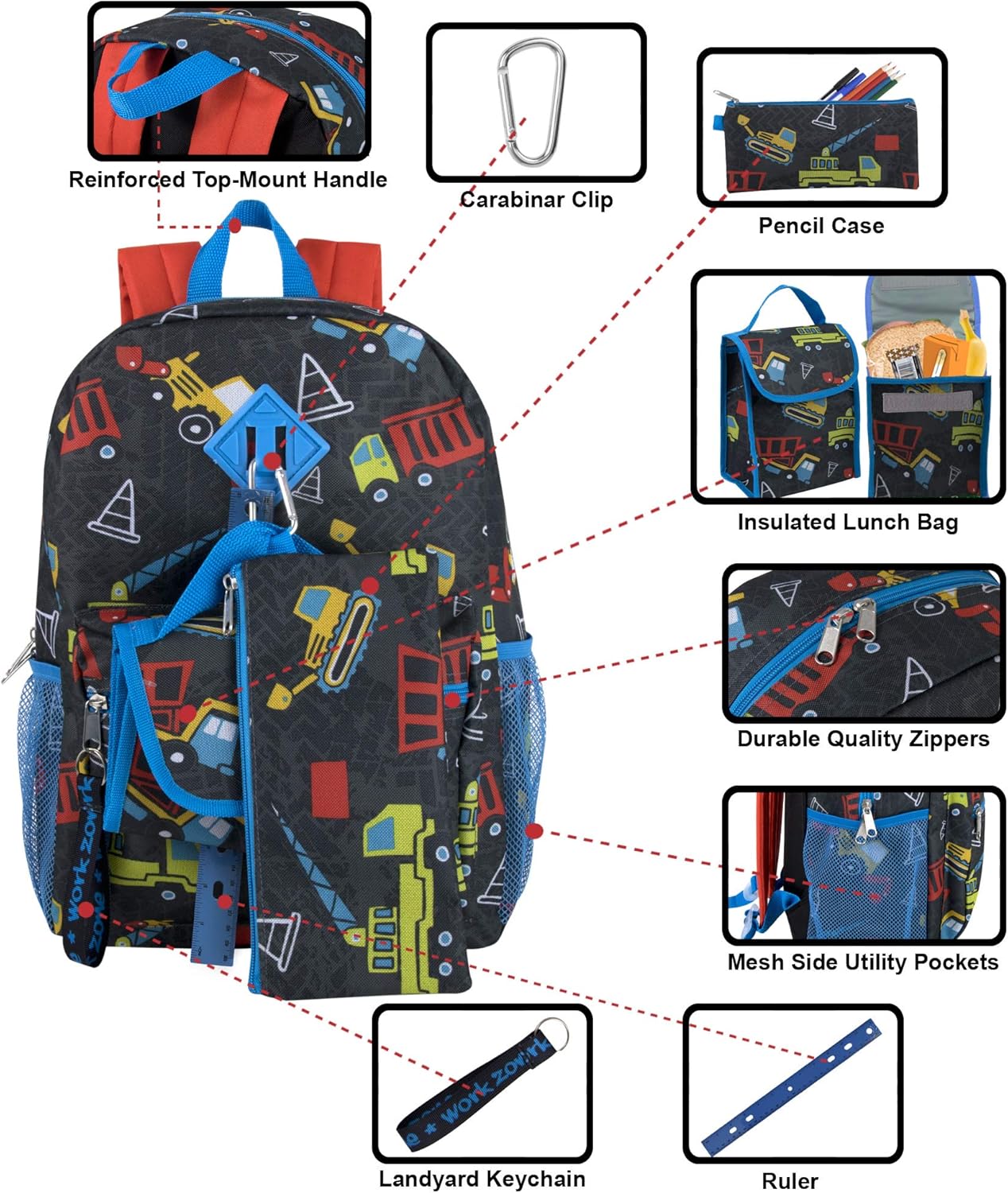  | Boy's 6 in 1 Backpack With Lunch Bag, Pencil Case, and Accessories | Kids' Backpacks