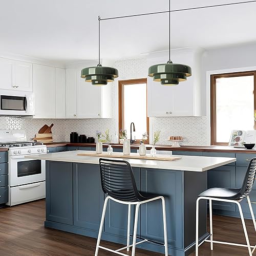 Miniatura 8 de Lámpara colgante verde enchufable, luces colgantes de 16 pies con cable enchufable, pantalla de 3 capas, lámpara colgante moderna de mediados de