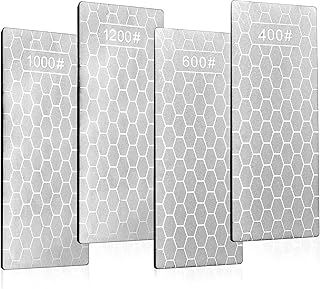 4 Pieces Diamond Sharpening Stone, Diamond Plate Honing Stone with Anti-Slip Base, Diamond Knives Sharpeners for Kitchen Sharpening Dull, Blunt or Tired Edges, 5.94 x 2.44 in (400/600/1000/1200 Grit)