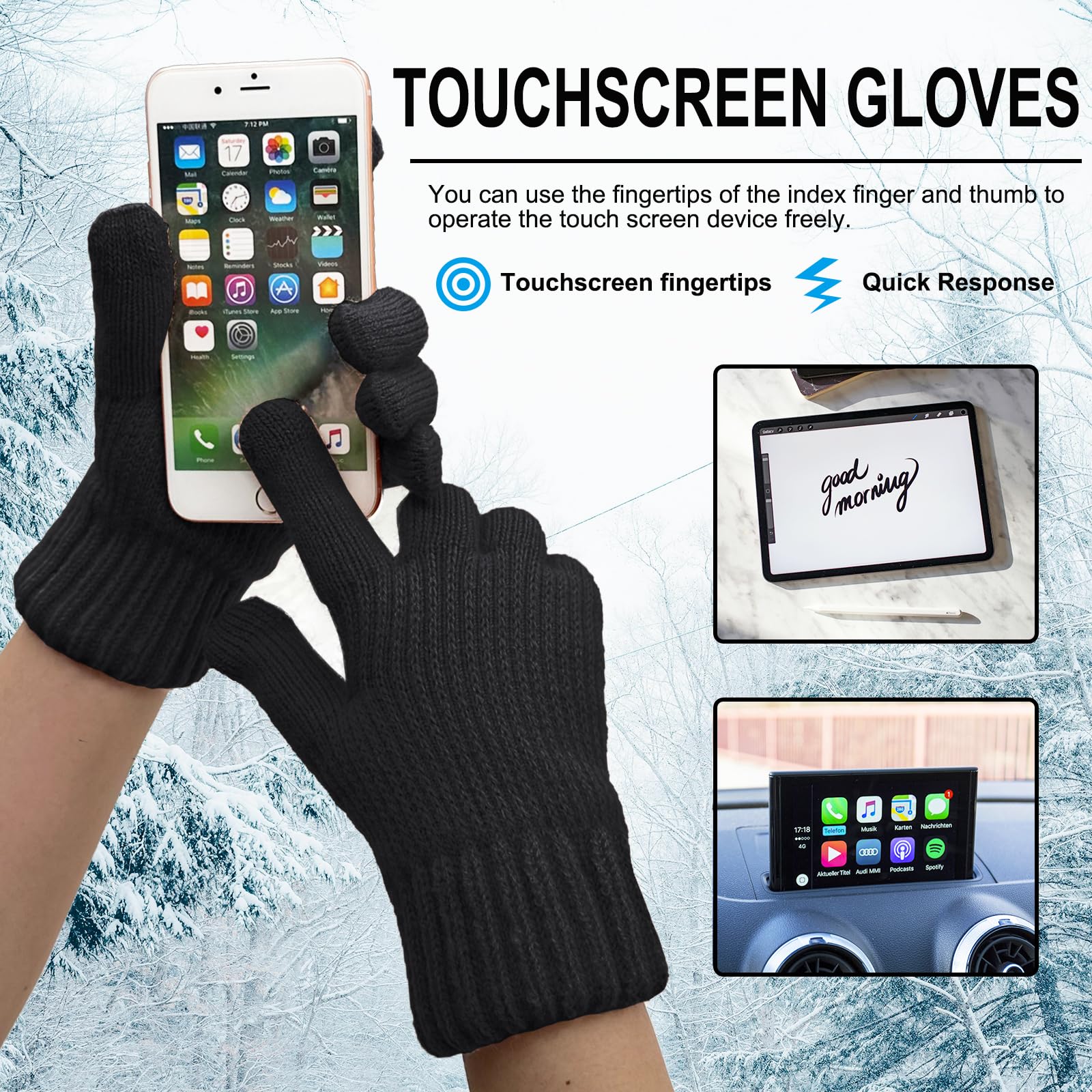 lifwimner Guanti Invernali Donna, Guanti Termici Invernali Touchscreen, Guanti Caldi in Maglia per Lavoro Ciclismo Sci Attività All'aperto e al Chiuso