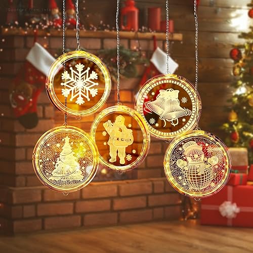 TORCHSTAR Decoraciones de Navidad novedosas luces colgantes 3D, guirnalda de luces alimentadas por USB para ventanas de pared, 5 LED, 2800 K, blanco