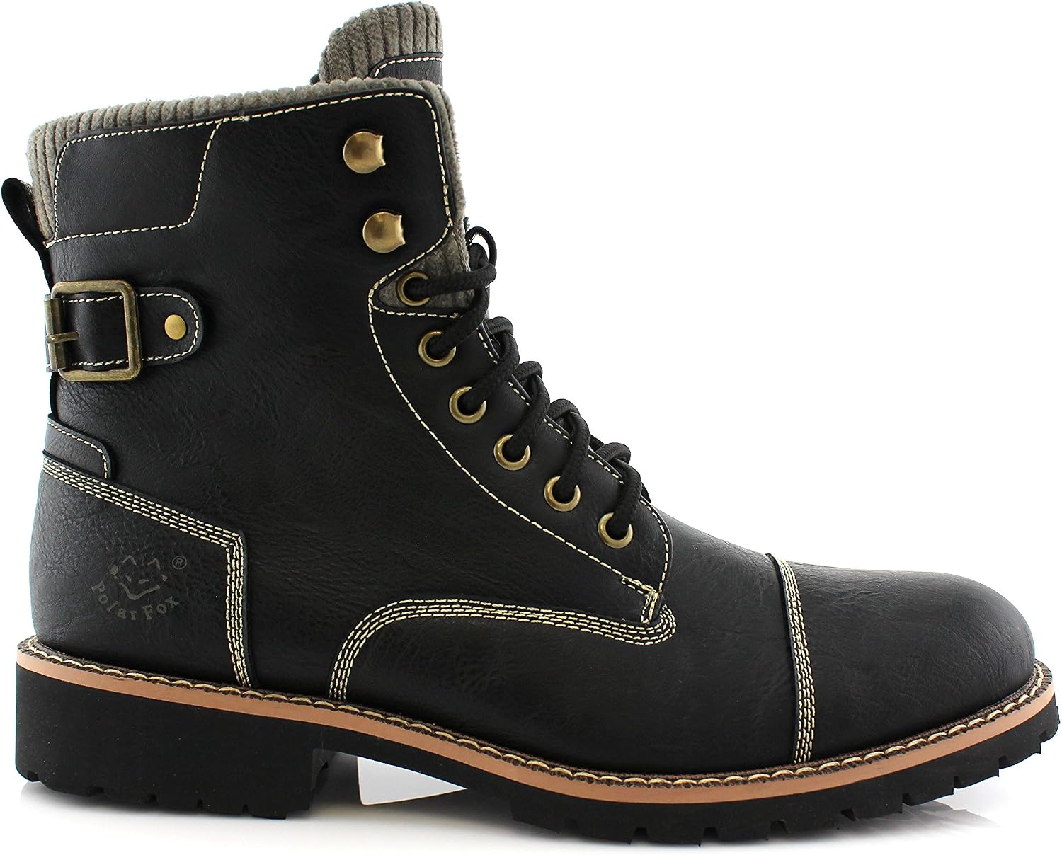 Polar Fox Mens Vegan Leather Winter Boots, with Faux Fur Lined Option