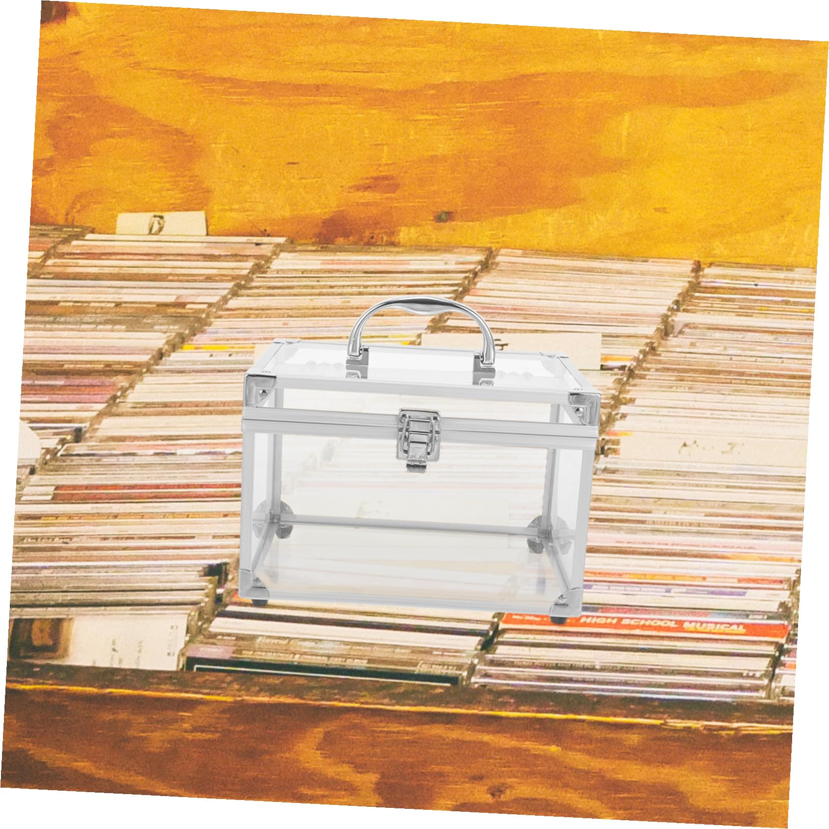 TEHAUX Scatola Porta Dvd Trasparente con Maniglia Organizer Compatto per CD e Dvd Custodia Salvaspazio per Dischi Contenitore Portatile Facile da Trasportare per Musica e Film