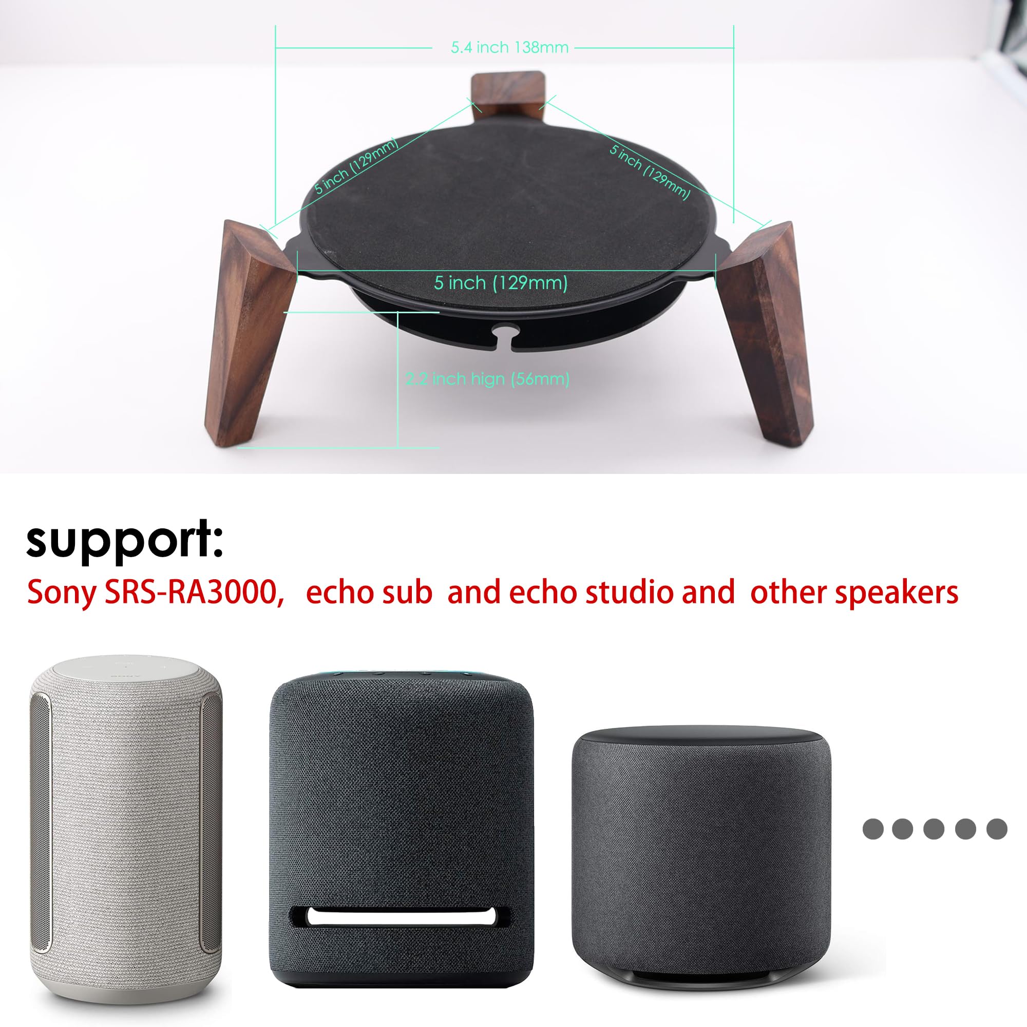 Supporto per altoparlante per Echo Sub e Homepod, supporto da tavolo in legno (gambe in noce nero)