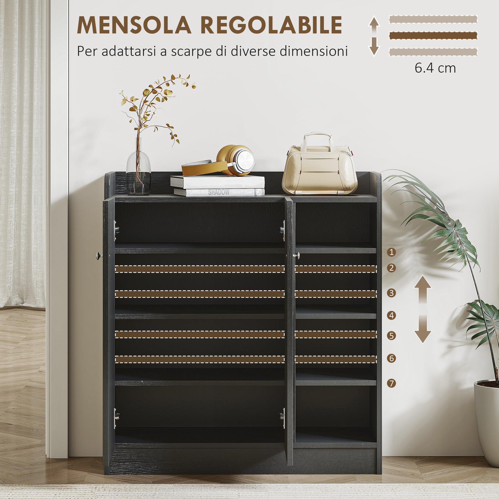 Scarpiera HOMCOM Con 4 Ripiani Aperti E Armadietto, Grigio Cemento - Portascarpe Salvaspazio Per Ingresso E Corridoio