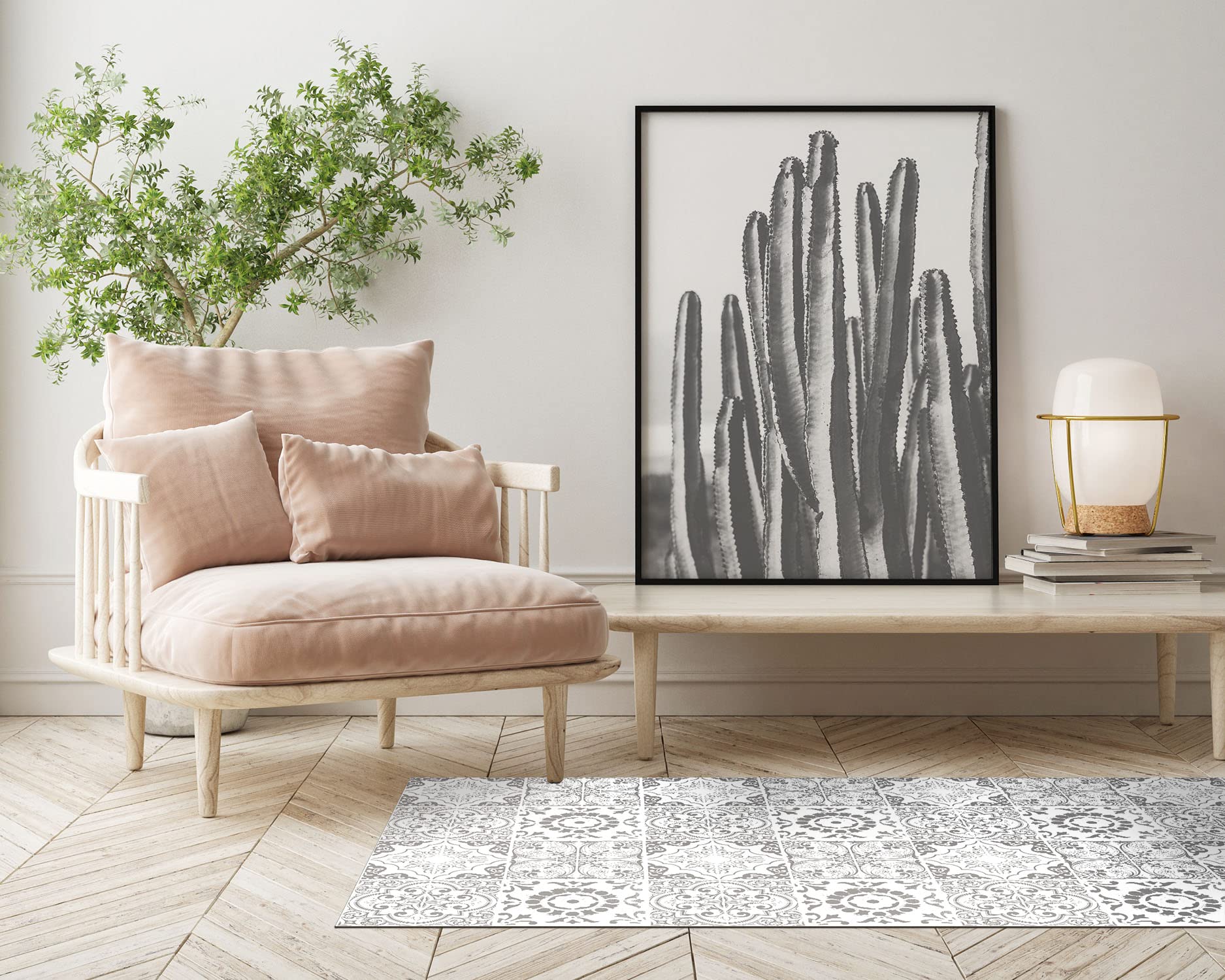 Panorama Tapis Vinyle - Modèle Carreaux Ciments Grenade Gris 60x110 cm - Différentes Tailles - Deco Maison, Cuisine, Chambre et Exterieur