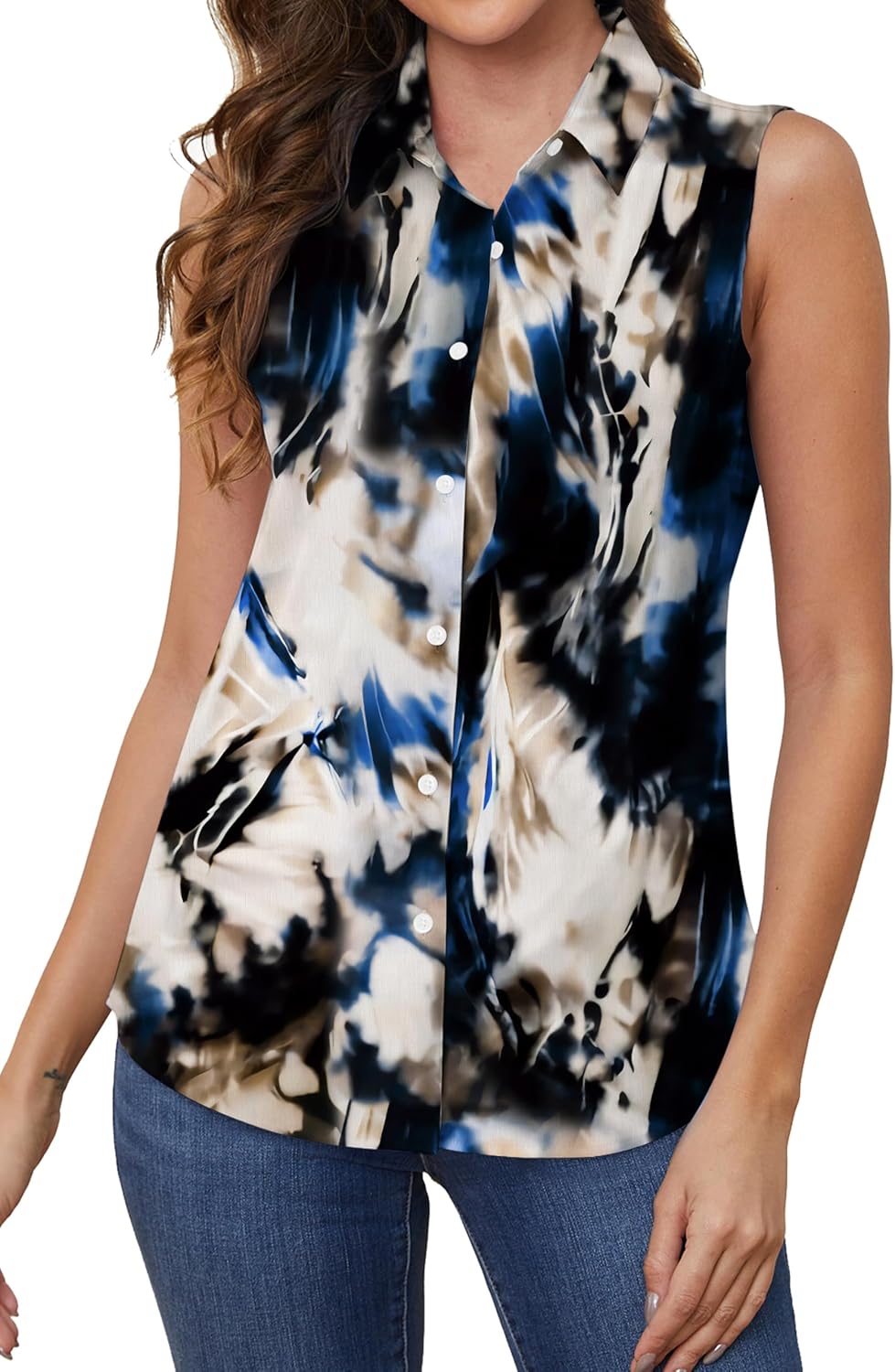 Wrinkle Free Womens Sleeveless Button Down Shirts for Women Stretch Business Office Formal Work Blouses Tops - Image 4