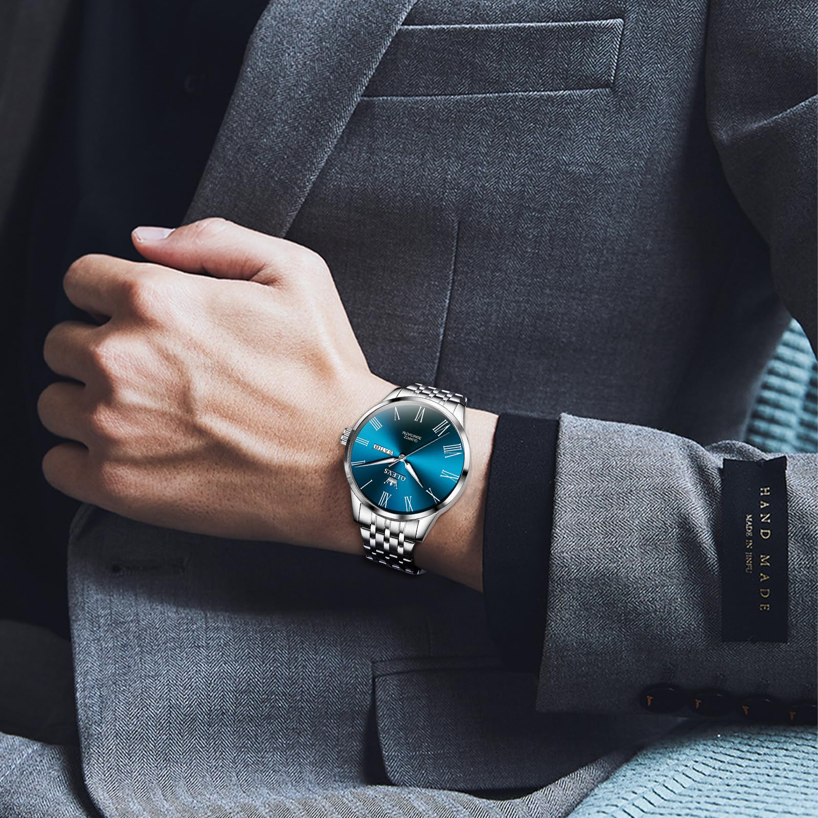 OLEVS Uhr Herren, Silber Analoger Quarz Edelstahl Wasserdicht Herrenuhren, Klassisches Großgesicht Herren Kleid Uhr, Minimalismus Leuchtend Tag Datum Herrenuhren
