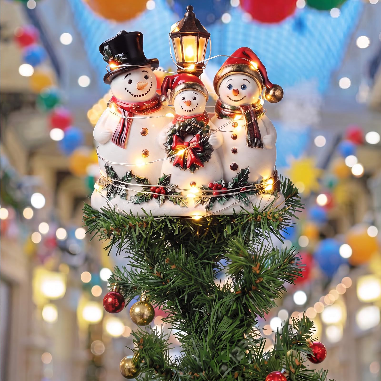 Arrowbash Puntale per albero di Natale illuminato con 20 luci LED, per cima dell'albero di Natale, elegante decorazione per le festività natalizie (pupazzo di neve)
