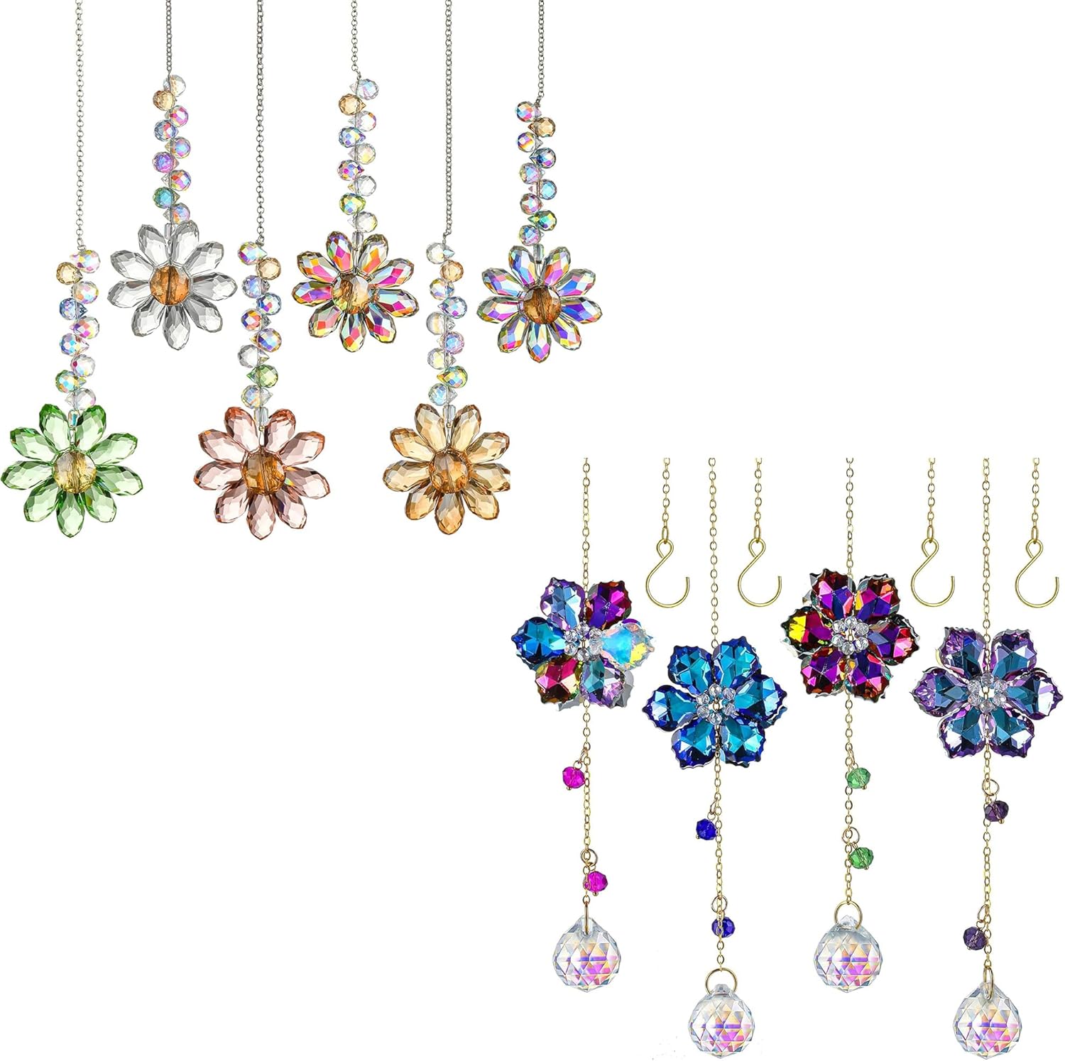10pcs Crystal Flower Suncatchers for Window Garden Hanging Decor