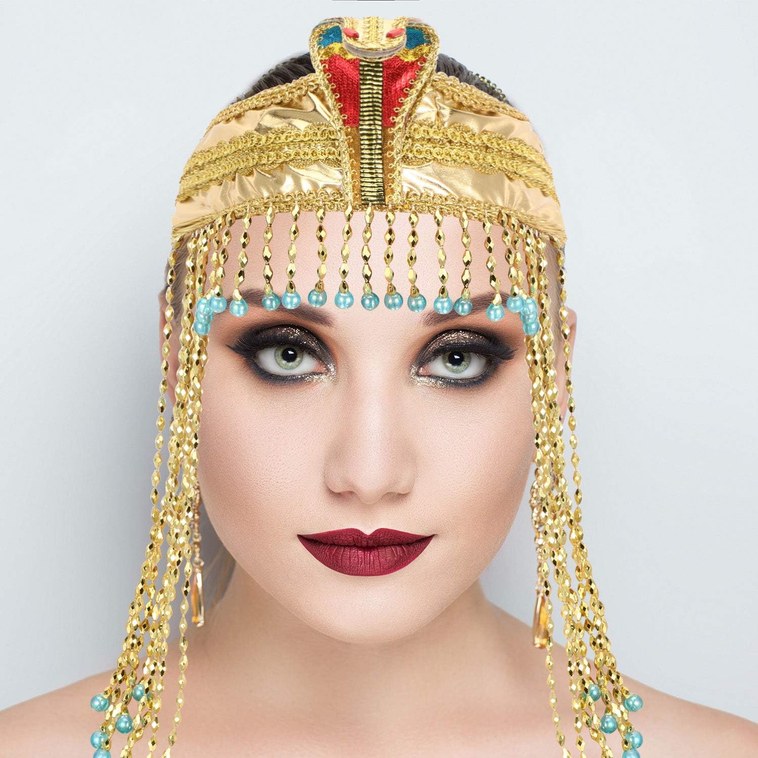 WILLBOND Women's Egyptian Snake Headpiece Crown Beaded Headband Costume Accessory Headdress - Image 7