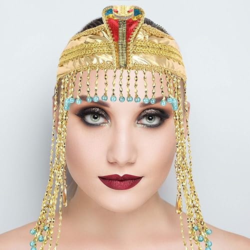 Miniatura 7 de Diadema egipcia con cuentas de serpiente para mujer, accesorio de disfraz egipcio con cuentas