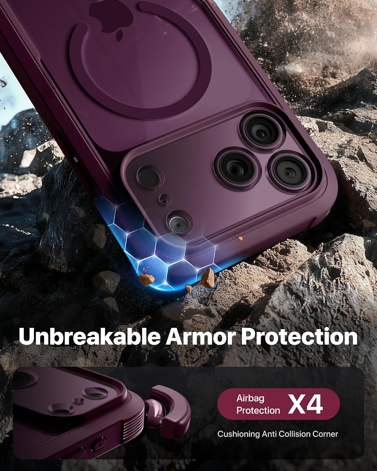 Diaclara Magnetic & Screen Protector for iPhone 18 Pro Max Case,Burgundy