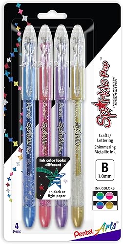 Pentel Arts Sparkle Pop Shimmering - Bolígrafo de gel metálico brillante (0.000in), línea negrita, colores surtidos de tinta iridiscente, paquete de