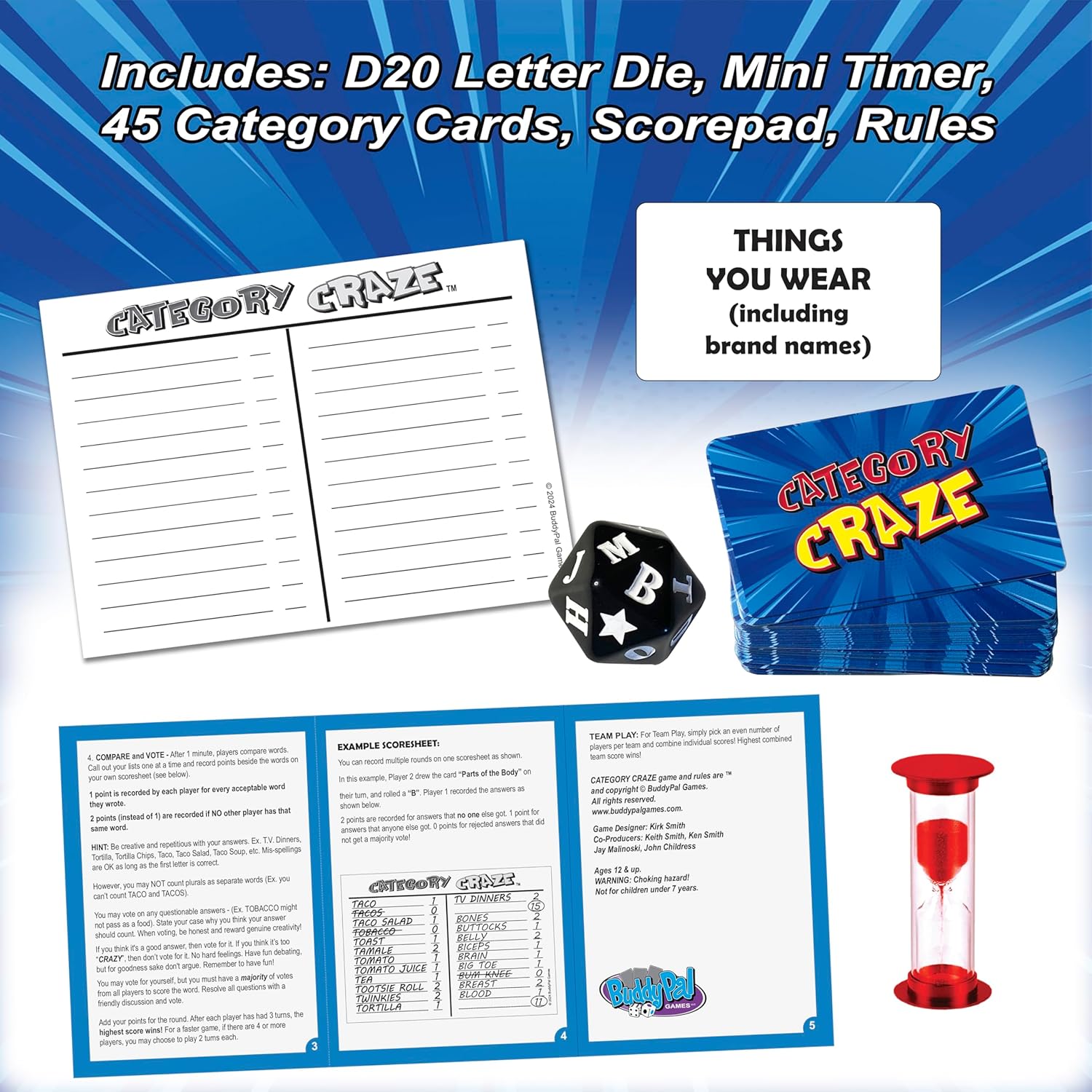 Category Craze - The Simple, Fast-paced, dice-Rolling, Category Card Game for Families or Parties! Ages 12 and up. 2 or More Players or Teams!