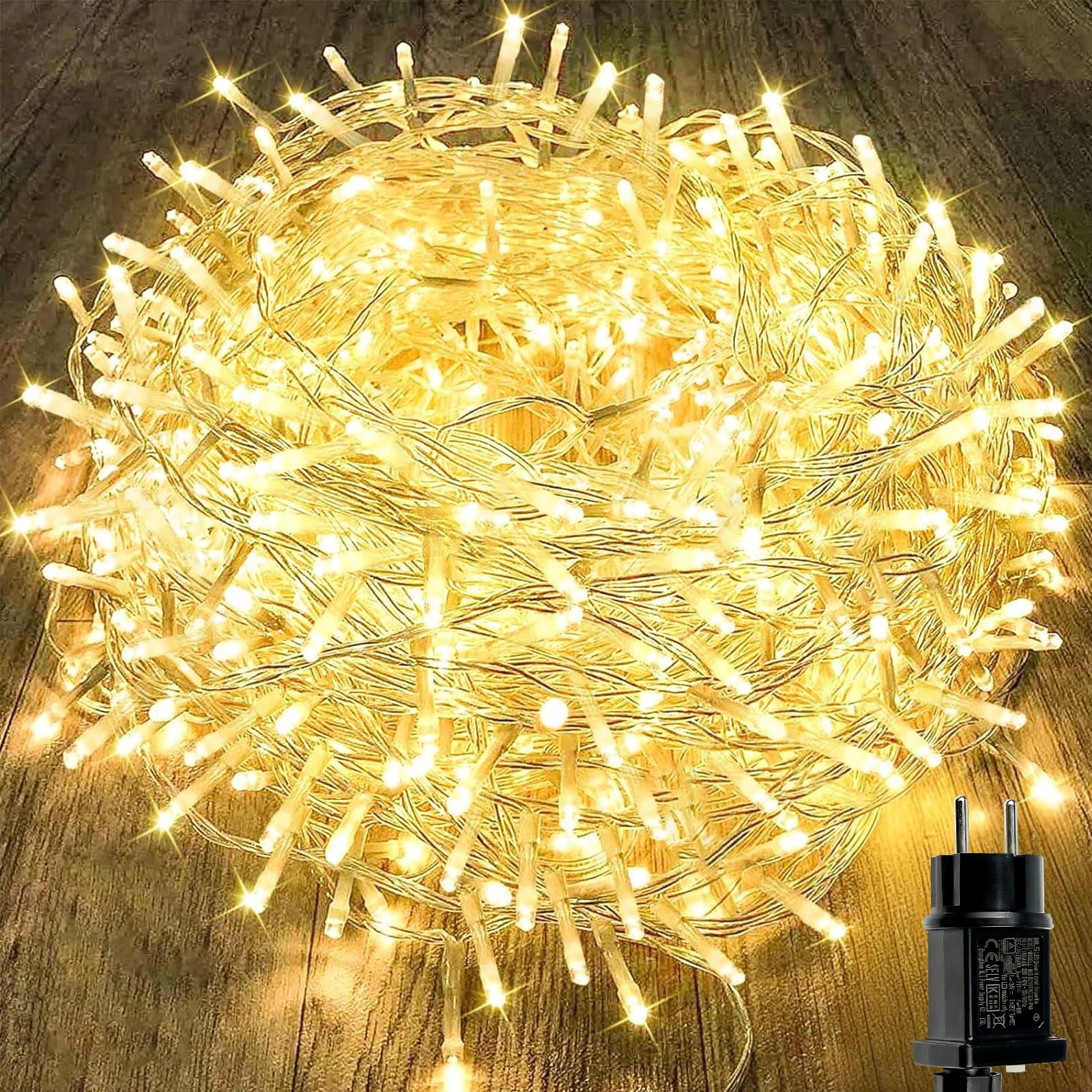 Guirnalda de 20 m para árbol de Navidad, 200 LED, luz blanca cálida
