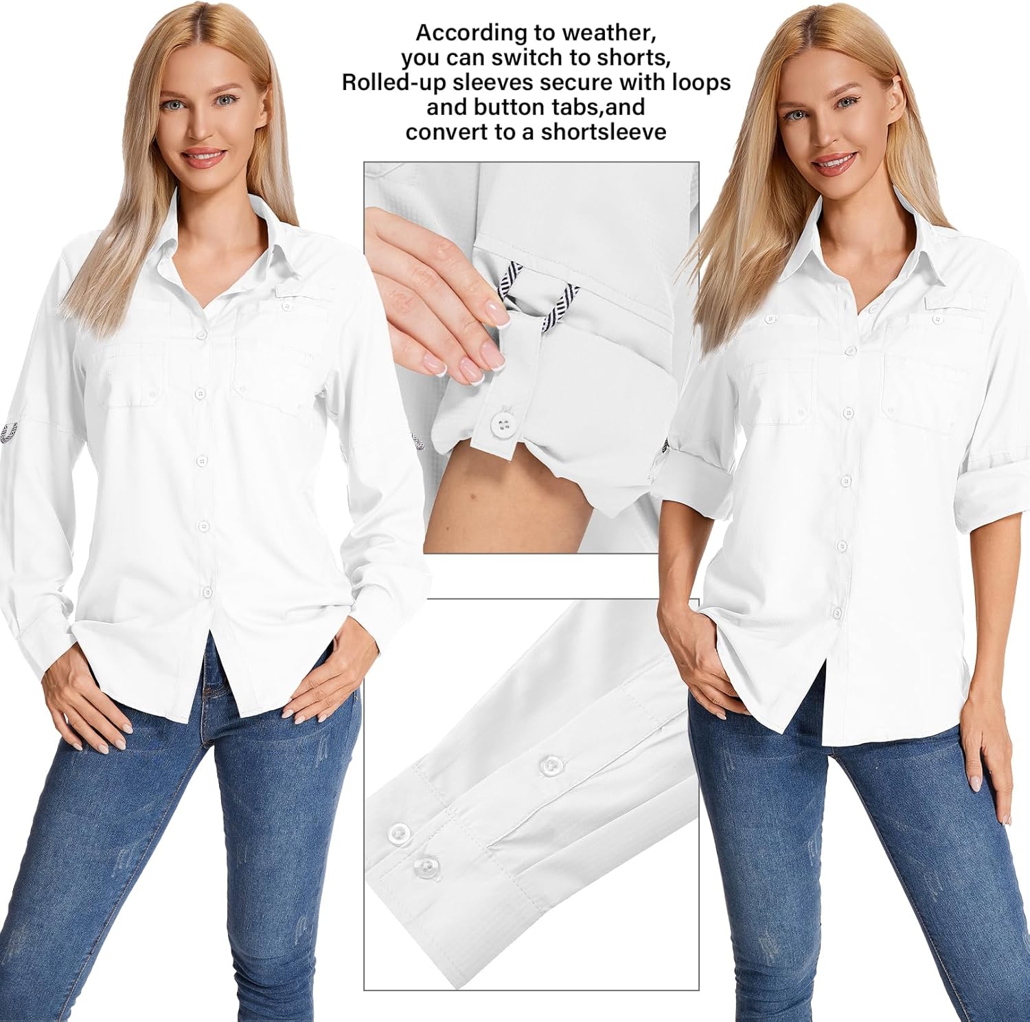 Womens Long Sleeve Sun Protection Hiking Fishing Shirts UPF 50+ UV Lightweight Quick-Dry Safari Shirts Womens Outdoor - Image 4