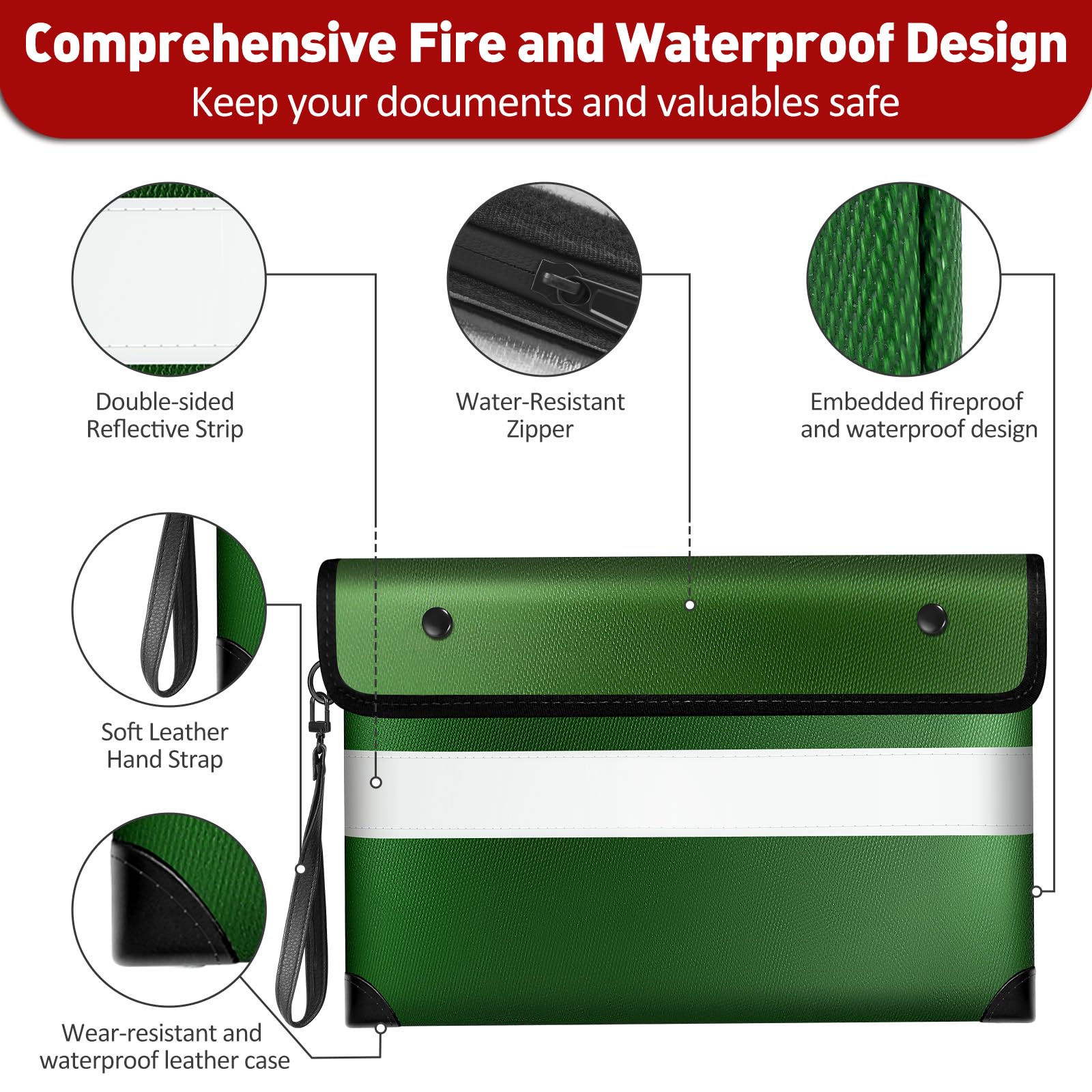JUNDUN Fireproof Money Bag, 10.6"x6.7" Waterproof And Fireproof Cash - View #13