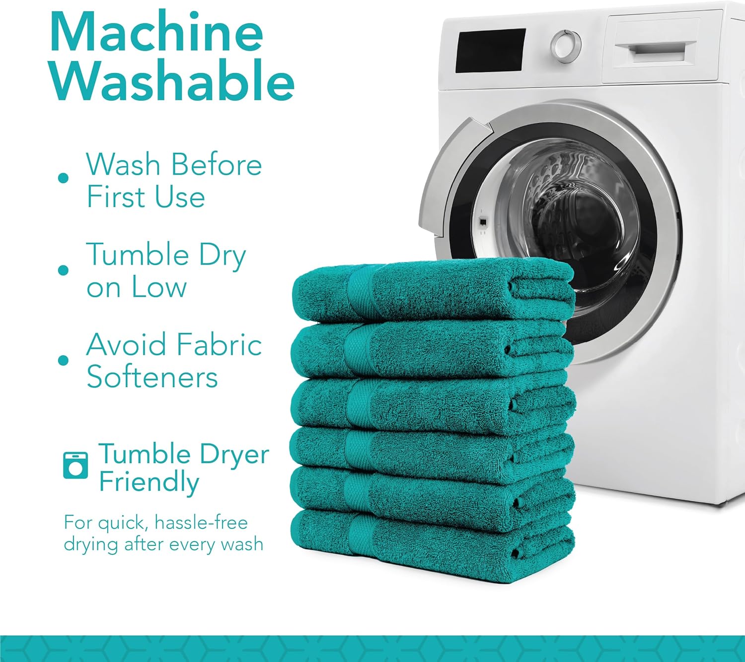 Pleasant Home Bath Towels Set of 6 (24” x 50”) 100% Cotton, 515 GSM | Lightweight, Soft & Highly Absorbent Luxury Towels for Bathroom | for Gym, Pool & Spa | 6 Pack, Teal