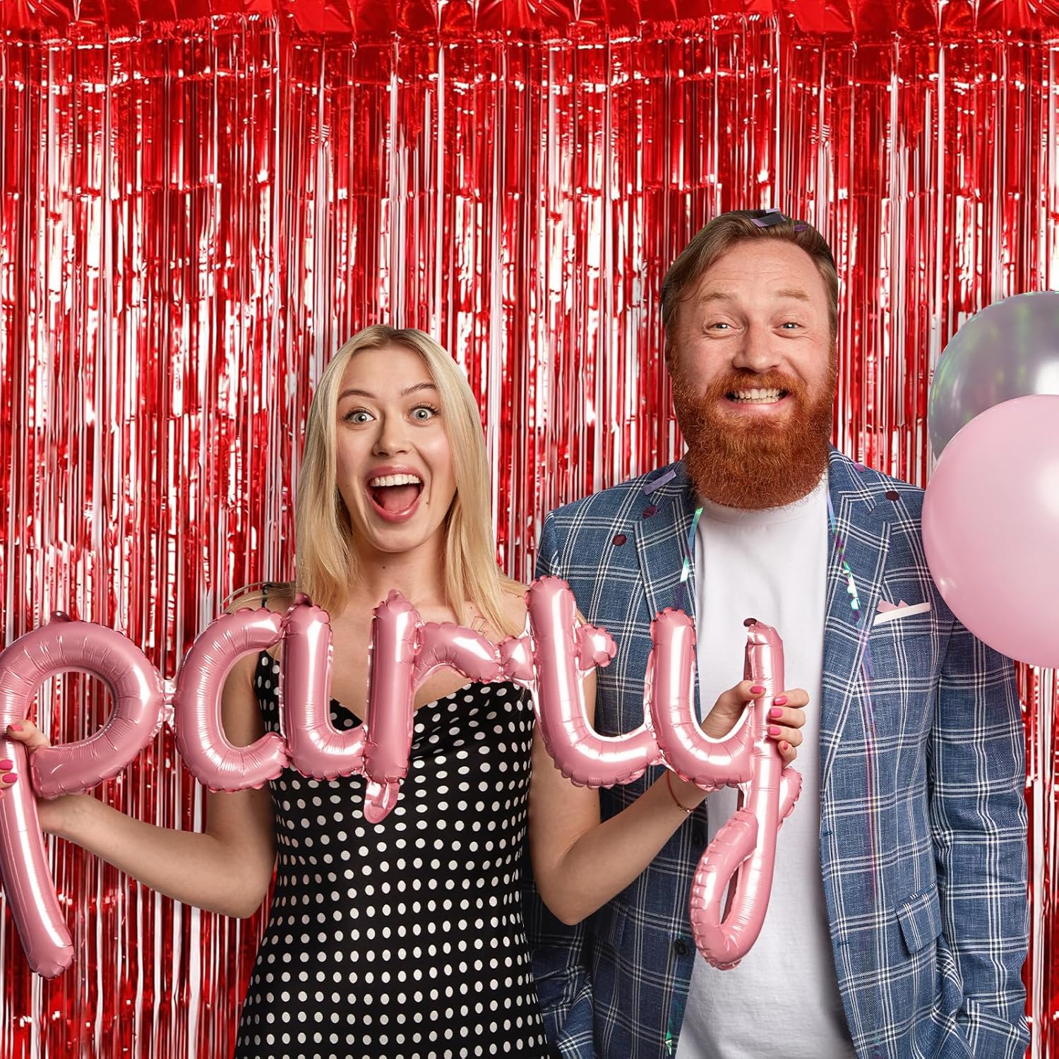 20 Pack Red Foil Fringe Curtains 3.2ft x 9.8ft Red Foil Curtain Backdrop Metallic Tinsel Curtains Streamer Photo Booth Backdrop for Birthday Party Engagement Bachelorette Party Decorations
