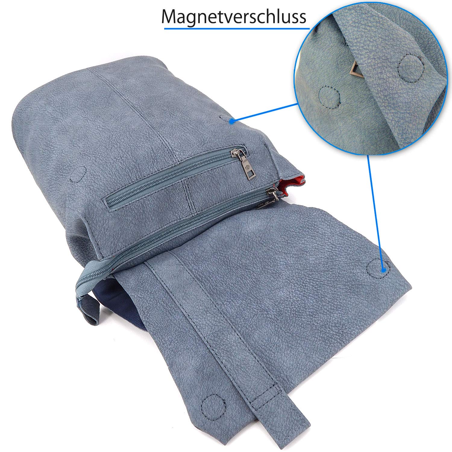 ekavale - Elegant Rucksack für Damen & Mädchen – City Daypack aus Optik Leder – klein Schulrucksack Backpack (Blau)