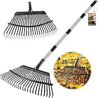 Fabulas 65 Inch Adjustable Leaf Rake - 18" Wide Heavy Duty Garden Rake with 25 Metal Tines for Lawn, Yard, Pet Waste & Camping