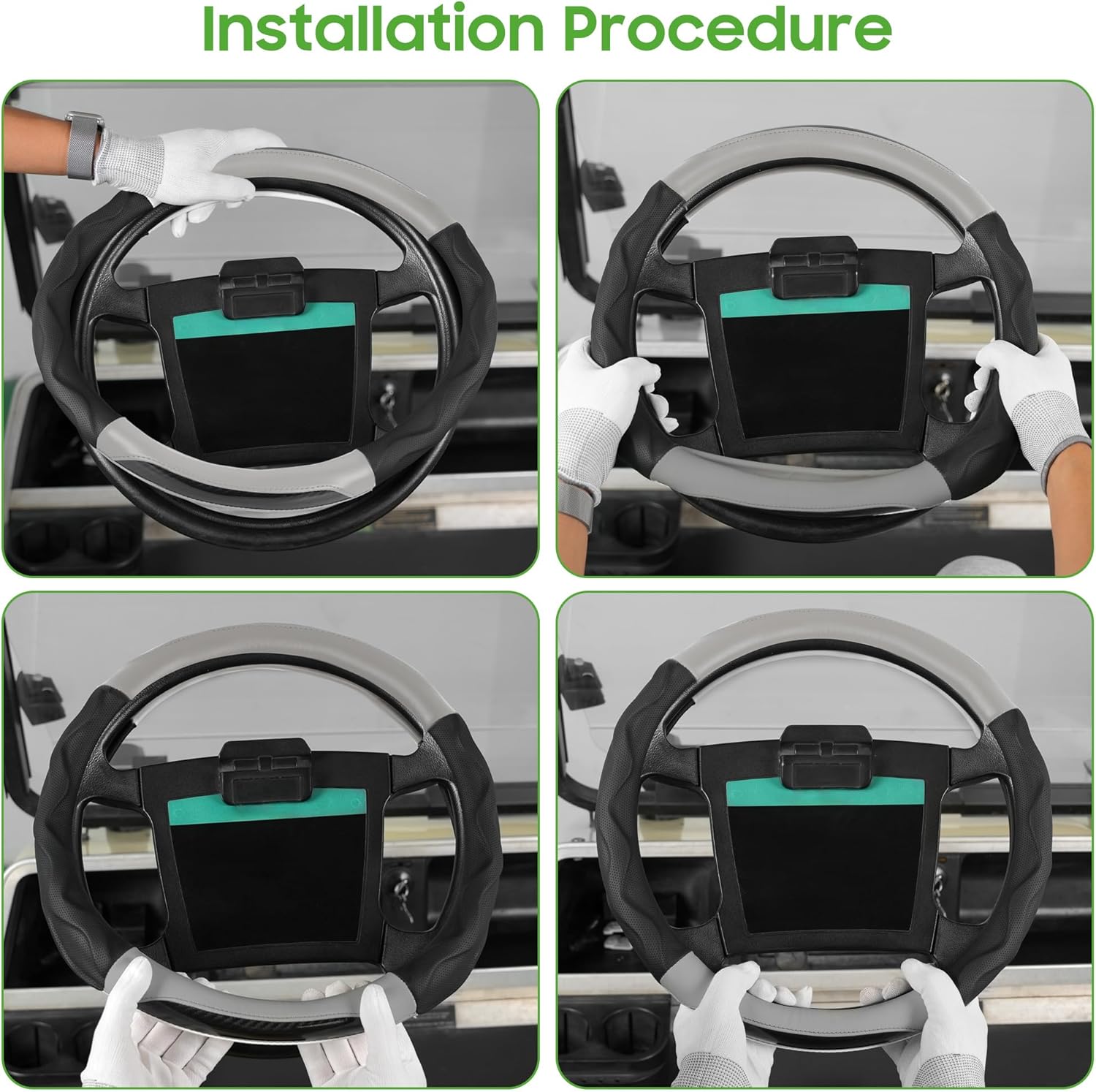 10L0L Golf Cart Steering Wheel Cover for Yamaha, Club Car DS & Precedent, 14 Inch Black Gray