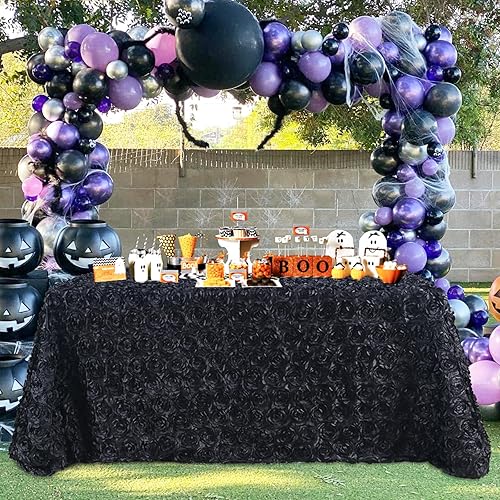 Miniatura 2 de QueenDream Mantel rectangular negro de 90 x 132 pulgadas con rosetón para decoración de mesa de recepción de boda