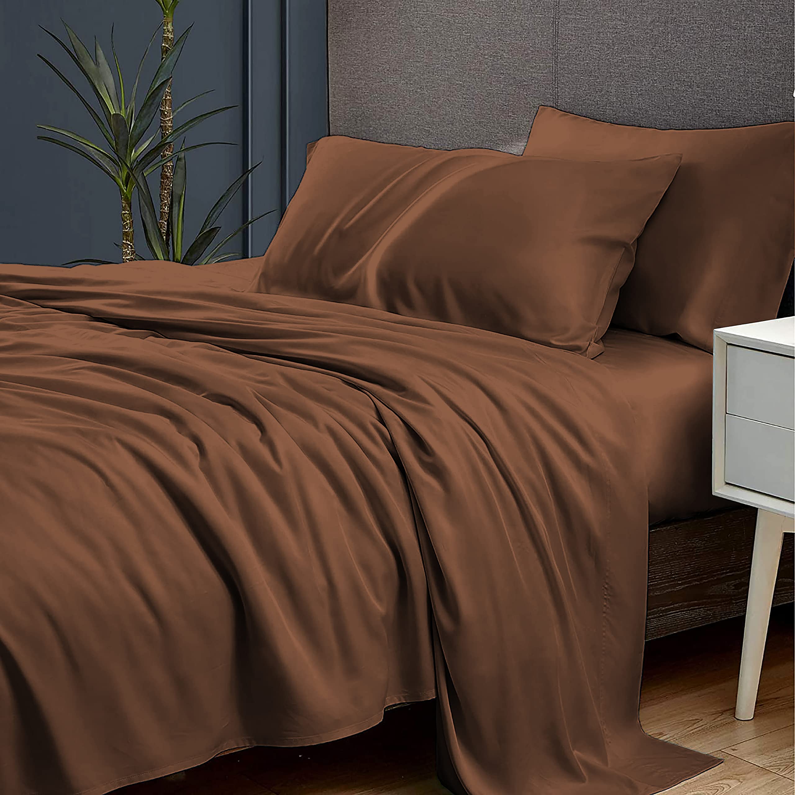Filbert Luxurious Homes Series 400TC Egyptian Cotton Bedsheet Queen Size (92" x 102") with 2 Piece Pillow Cover Size(18"x28")-Chocolate Brown (B0B4FZQMWK) Amazon Price History, Amazon Price Tracker