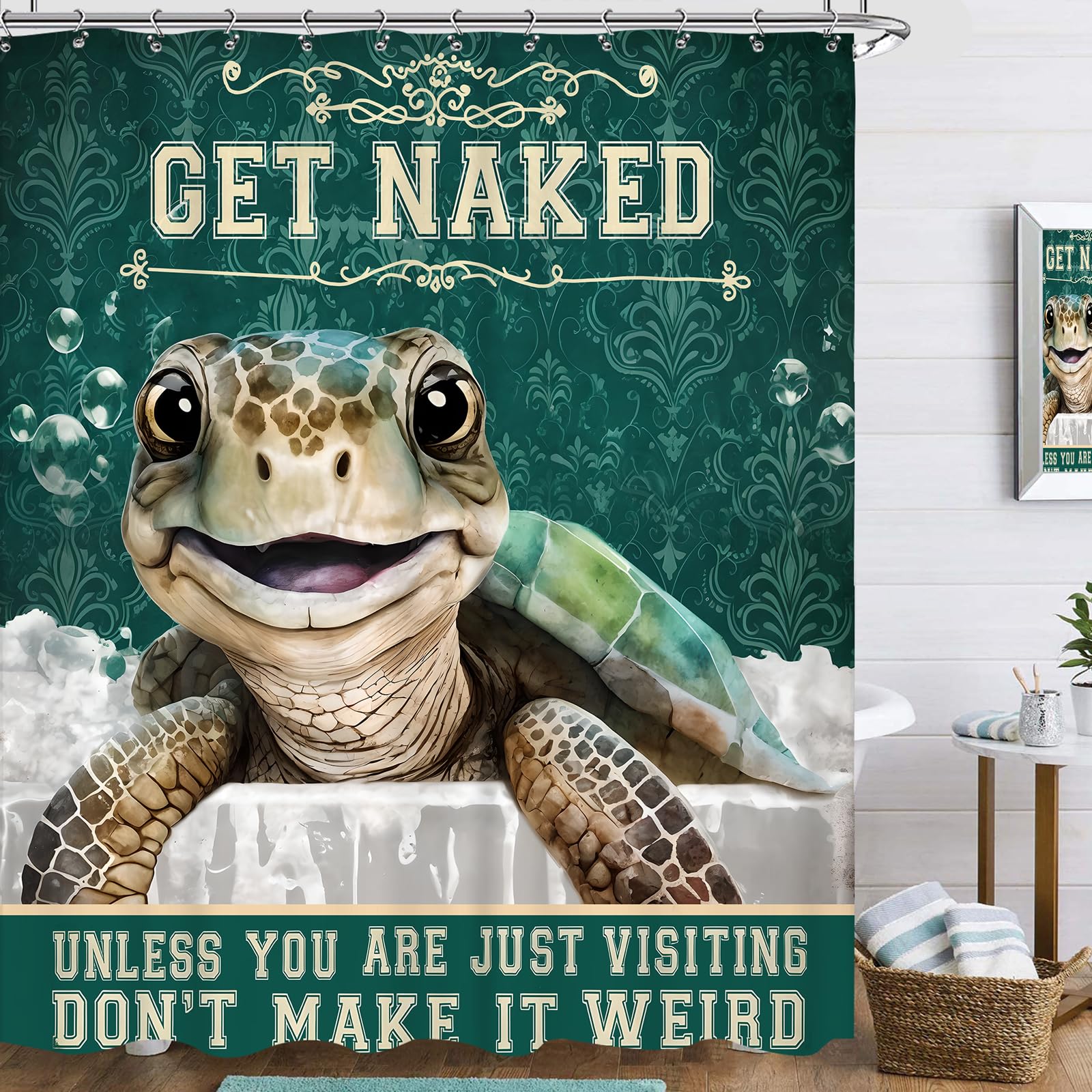 Famiffty FUUNY Turtle Shower Curtain 72Wx72L Inch Cute Calf Farmhouse Bull in Bath Western Colorful Floral Country Spring Cattle Animal Modern Bathroom Decor Waterproof Fabric 12 Plastic Hooks — image 1