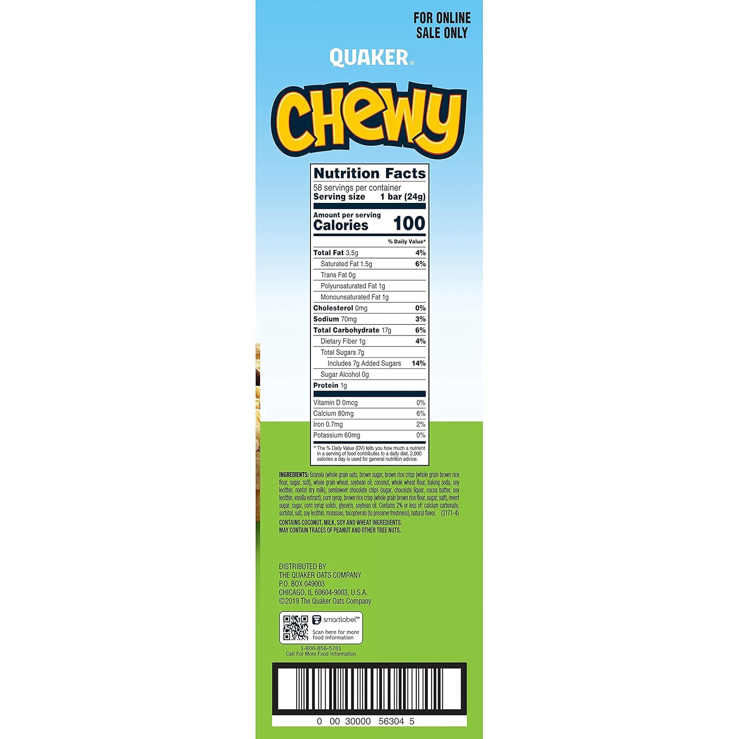 Quaker Chewy Granola Bars, Chocolate Chip, (58 Pack)