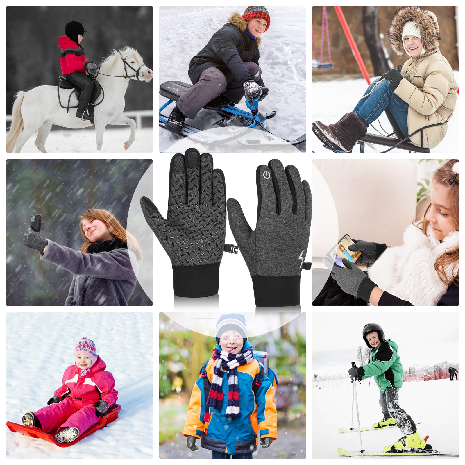 Guantes Termicos Invierno Niños Guantes Bicicleta Niño Niñas Antideslizantes, Guantes Ciclismo Niño Invierno Guantes Pantalla Tactil para Ciclismo Bicic Correr Moto Fútbol, para Niños 4-12 Años