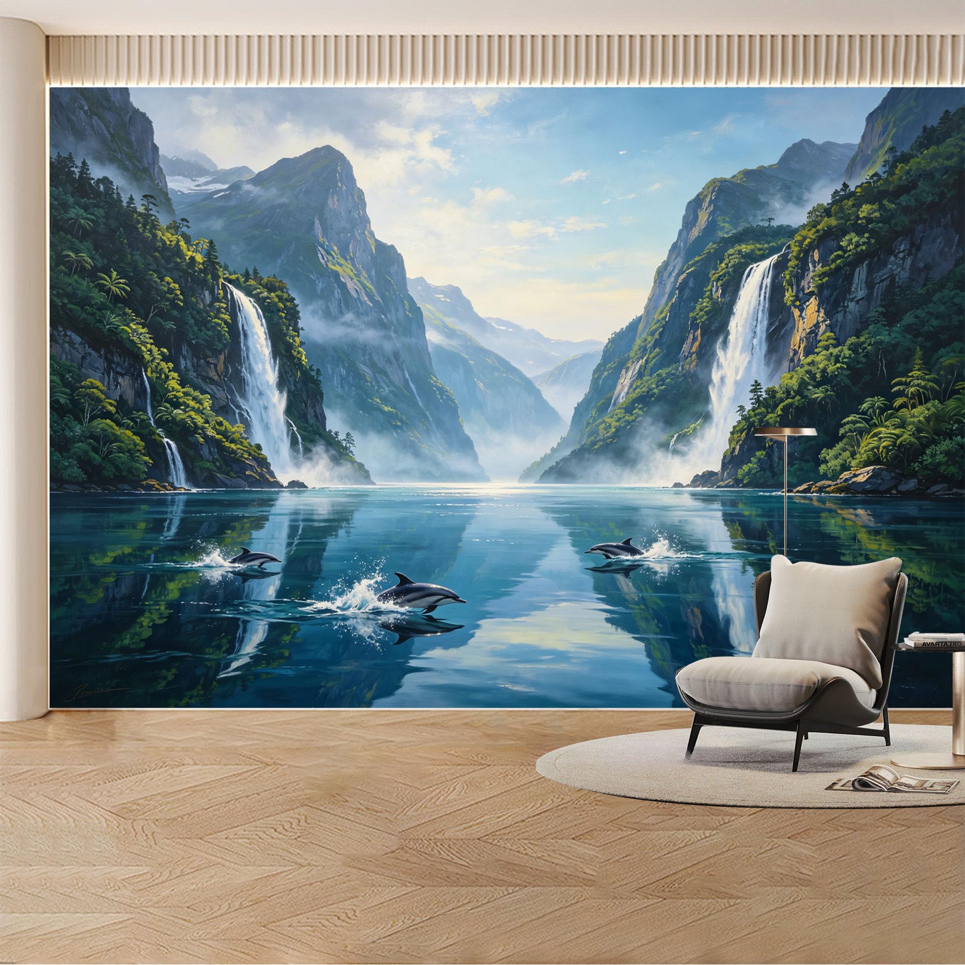 Kayorowalls Bh20260620011 Custom Wall Mural Wallpaper Ocean Waterfall Mountain Landscape Nature 3D Effect Wall Decor Tropical Misty Removable Selfadhesive Large Photo For Living Room， Bedroom， Office
